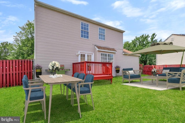 11620 Myrtle Oak Ct, Waldorf, MD 20601 - rear view of house featuring outdoor lounge area, a patio, and a wooden deck