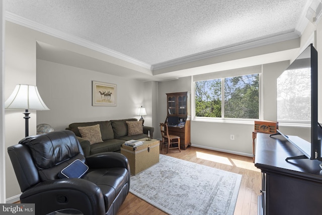 1515 S Arlington Ridge Rd Unit 402, Arlington, VA 22202 - living room with a textured ceiling, ornamental molding, and light wood-style floors