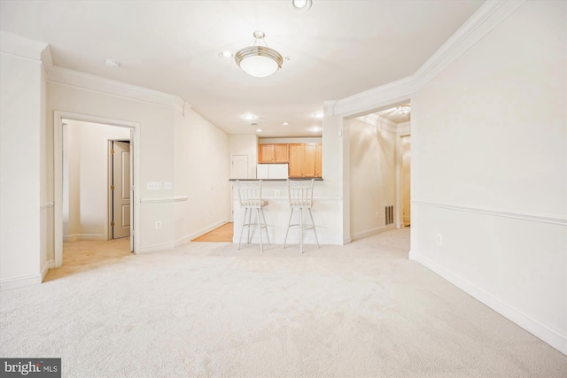 701 Fallsgrove Dr Unit 314, Rockville, MD 20850 - unfurnished living room with ornamental molding, light colored carpet, and recessed lighting