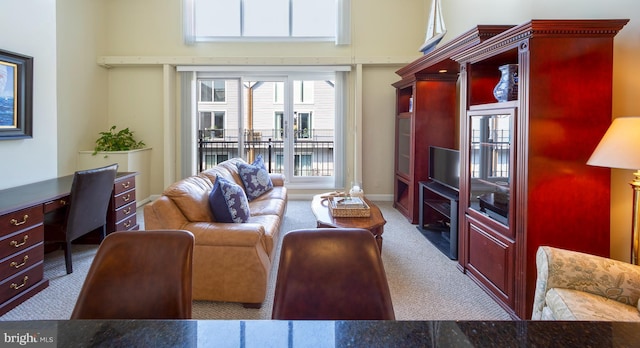 312 Severn Ave Unit W 401, Annapolis, MD 21403 - carpeted living room featuring a desk and a high ceiling
