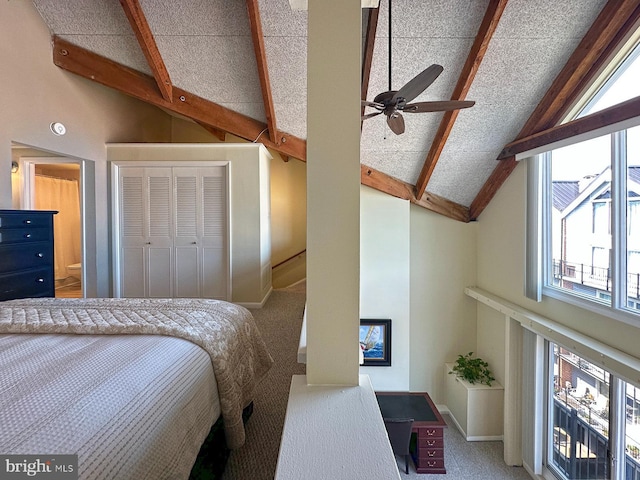 312 Severn Ave Unit W 401, Annapolis, MD 21403 - bedroom with beam ceiling, multiple windows, carpet flooring, and high vaulted ceiling