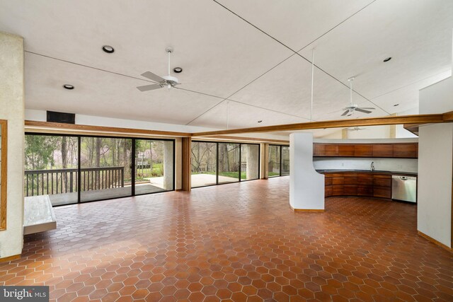 390 S Bryn Mawr Ave, Bryn Mawr, PA 19010 - unfurnished living room with recessed lighting, a high ceiling, and a ceiling fan