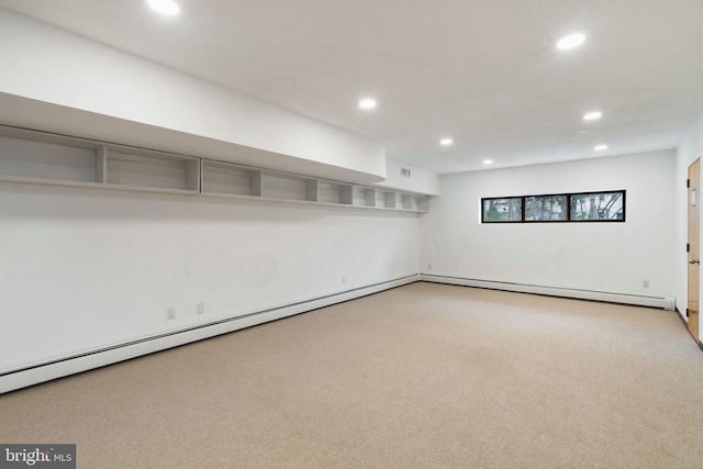 390 S Bryn Mawr Ave, Bryn Mawr, PA 19010 - below grade area with recessed lighting, carpet flooring, and a baseboard heating unit