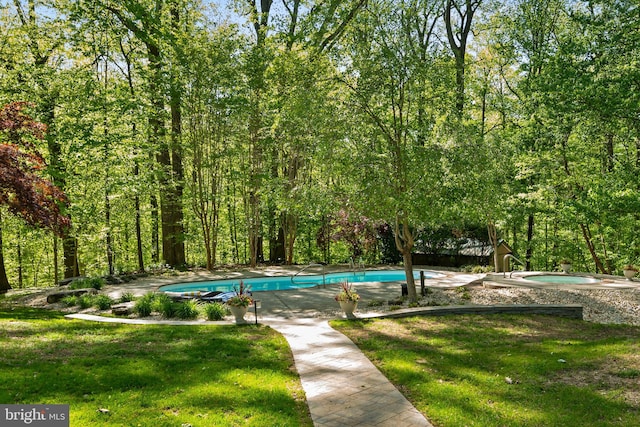 208 Biggs Purchase Ln, Lothian, MD 20711 - outdoor pool with a lawn and an in ground hot tub