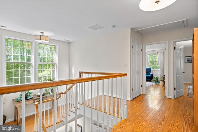 208 Biggs Purchase Ln, Lothian, MD 20711 - hallway with baseboards, visible vents, attic access, and light wood-style floors