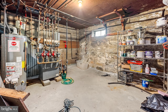 basement with a heating unit and gas water heater