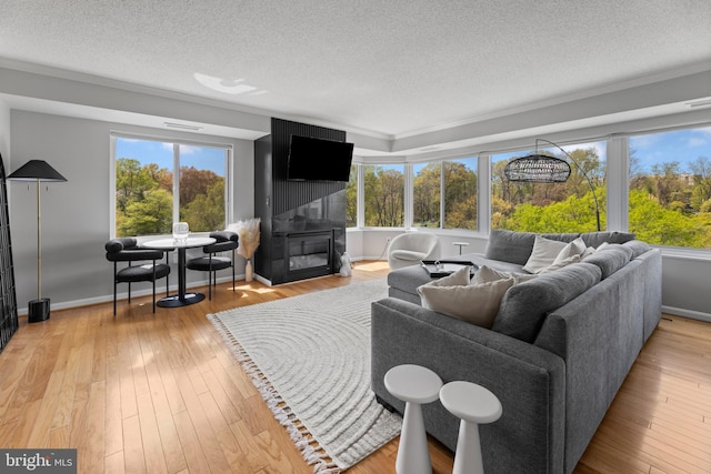 living area featuring a textured ceiling and a wealth of natural light