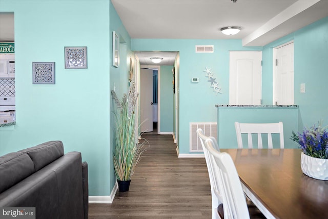 13500 Coastal Hwy Unit 201, Ocean City, MD 21842 - dining space featuring visible vents, baseboards, and dark wood finished floors