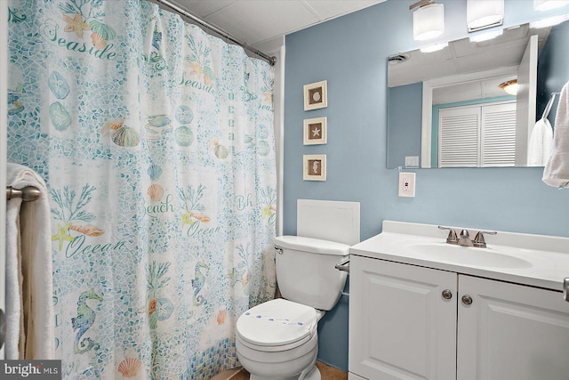 13500 Coastal Hwy Unit 201, Ocean City, MD 21842 - full bath with curtained shower, vanity, a drop ceiling, and toilet