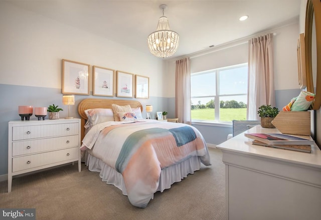 1201 Chesapeake View Dr, Middletown, DE 19709 - carpeted bedroom with baseboards, a notable chandelier, and recessed lighting