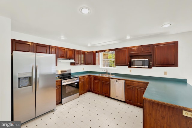 2208 Quarry Rd, Bunker Hill, WV 25413 - kitchen featuring a sink, stainless steel appliances, recessed lighting, light floors, and under cabinet range hood