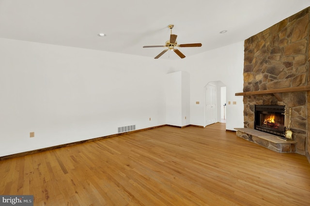 2208 Quarry Rd, Bunker Hill, WV 25413 - unfurnished living room featuring baseboards, a ceiling fan, light wood finished floors, and visible vents
