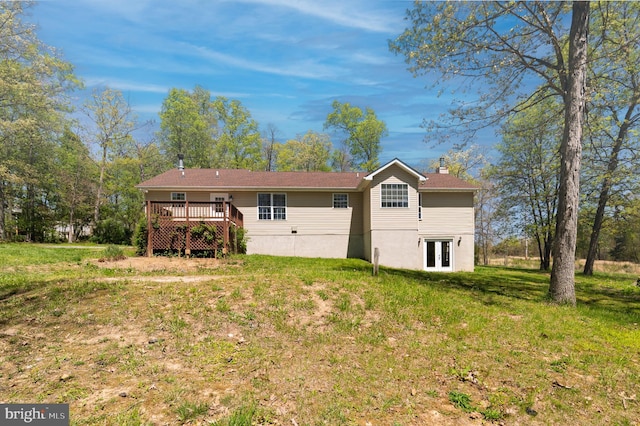 2208 Quarry Rd, Bunker Hill, WV 25413 - rear view of property featuring french doors, a chimney, a lawn, and a deck