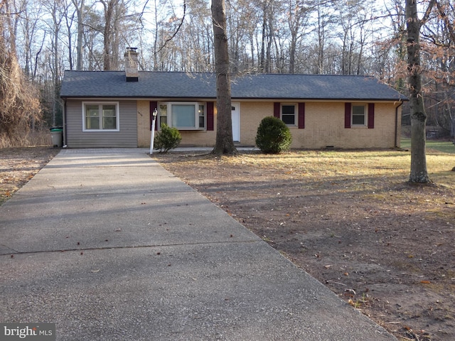1830 Accokeek Rd W, Accokeek, MD 20607 - ranch-style house featuring driveway, a chimney, brick siding, and a shingled roof