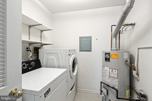 1 Huber Ct, Hightstown, NJ 08520 - laundry room with gas water heater, electric panel, separate washer and dryer, and baseboards