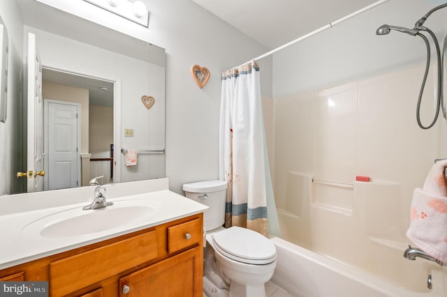 2410 Mallard Ln, Downingtown, PA 19335 - bathroom with shower / bath combo with shower curtain, toilet, vanity, and tile patterned floors