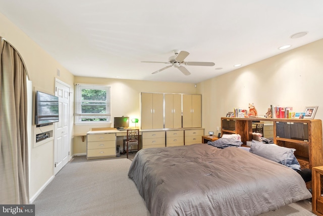 1419 Greenawalt Rd, Huntingdon Valley, PA 19006 - bedroom featuring visible vents, baseboards, a ceiling fan, recessed lighting, and light colored carpet