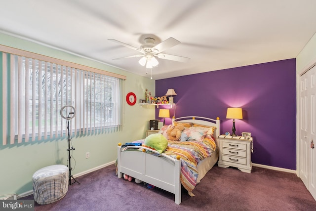 1419 Greenawalt Rd, Huntingdon Valley, PA 19006 - carpeted bedroom featuring a closet, baseboards, and ceiling fan