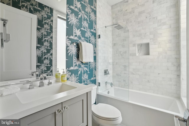 1831 5th St NW, Washington, DC 20001 - bathroom with vanity, toilet, wallpapered walls, and  shower combination