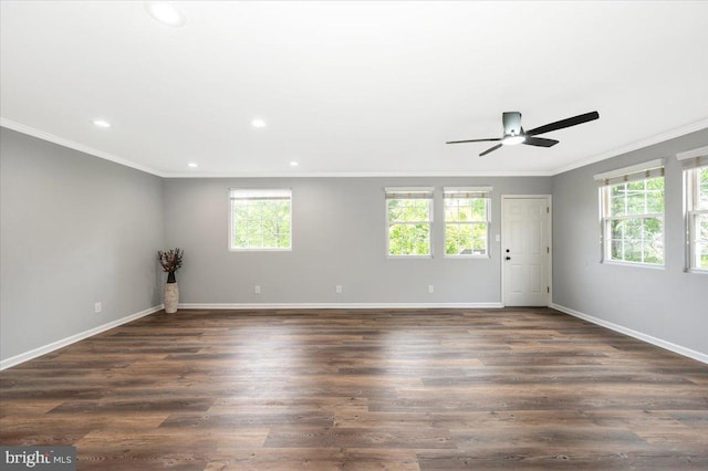 7533 Dover Ln, Lanham, MD 20706 - spare room with ornamental molding, healthy amount of natural light, recessed lighting, ceiling fan, and baseboards