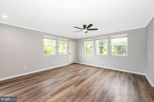 7533 Dover Ln, Lanham, MD 20706 - empty room featuring baseboards, crown molding, dark wood-style flooring, and ceiling fan