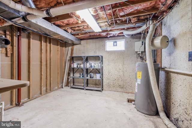 basement with electric water heater