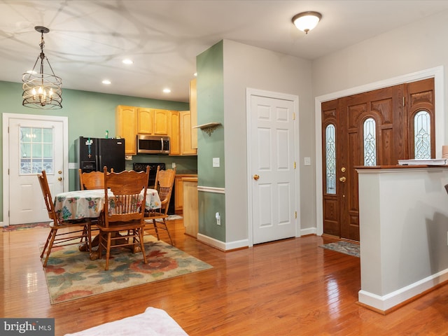 1304 Lakeview Dr, Cross Junction, VA 22625 - foyer entrance with recessed lighting, an inviting chandelier, baseboards, and light wood-type flooring
