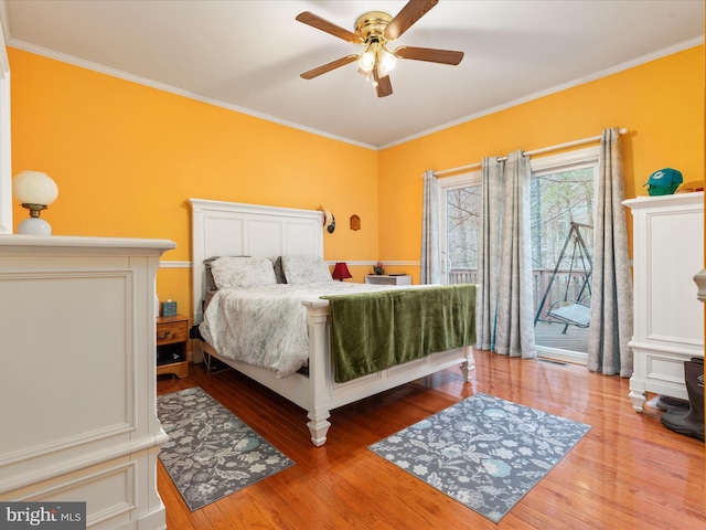 1304 Lakeview Dr, Cross Junction, VA 22625 - bedroom featuring ornamental molding, a ceiling fan, access to outside, and wood finished floors