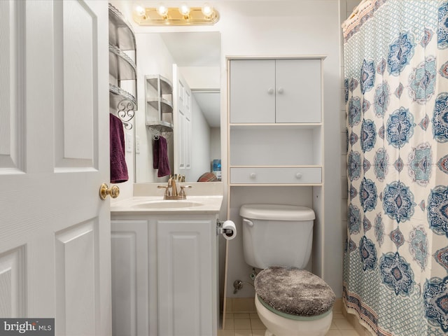 1304 Lakeview Dr, Cross Junction, VA 22625 - full bath with tile patterned floors, curtained shower, toilet, and vanity