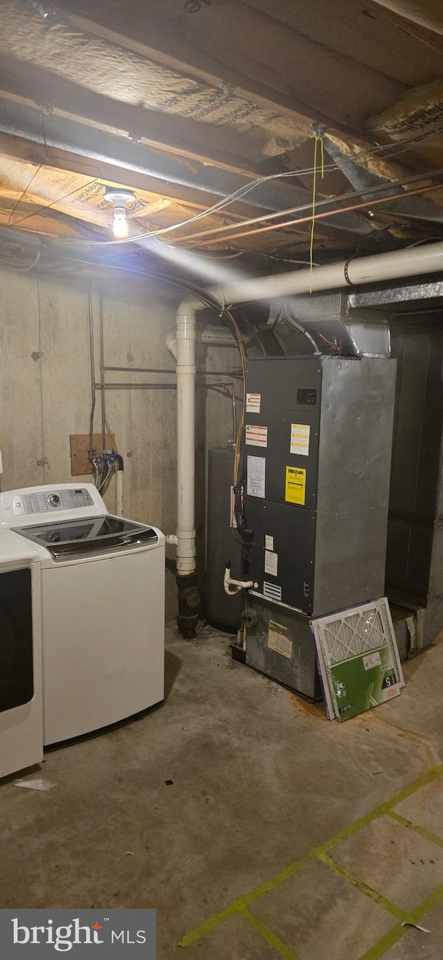 626 Felton Ave, Sharon Hill, PA 19079 - unfinished basement with washing machine and dryer, water heater, and heating unit