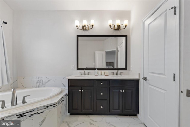 10815 Flying Change Ct, Upper Marlboro, MD 20772 - bathroom featuring a garden tub, marble finish floor, a sink, and double vanity