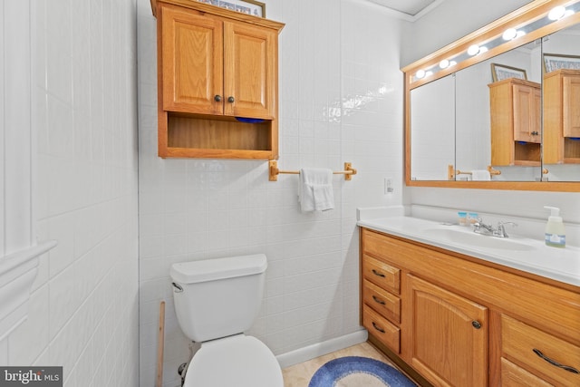 605 Old Post Ct, Bethany Beach, DE 19930 - bathroom featuring vanity, tile patterned flooring, ornamental molding, and toilet