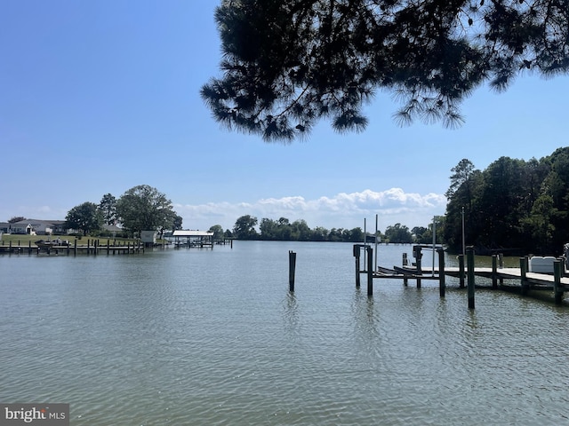 view of dock with a water view and boat lift