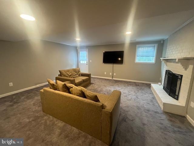 474 Colonial Ridge Ln, Arnold, MD 21012 - living area featuring dark colored carpet, baseboards, and plenty of natural light