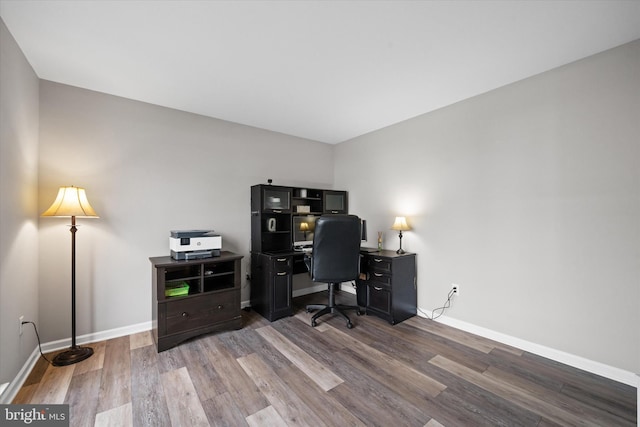office featuring baseboards and wood finished floors
