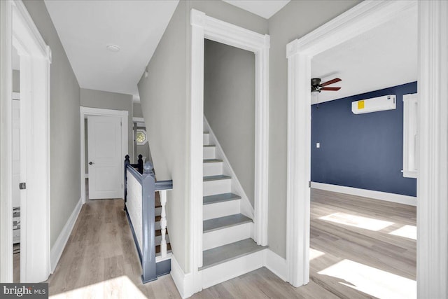 700 Pennsylvania Ave, Delanco, NJ 08075 - stairway featuring baseboards, wood finished floors, and ceiling fan
