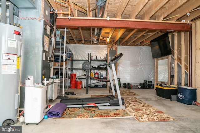 exercise room with gas water heater