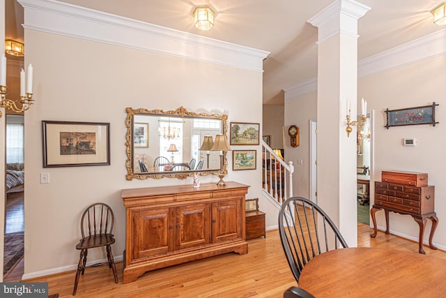 25 Easton Ave, Ocean Pines, MD 21811 - dining room with crown molding, light wood-style flooring, and stairs