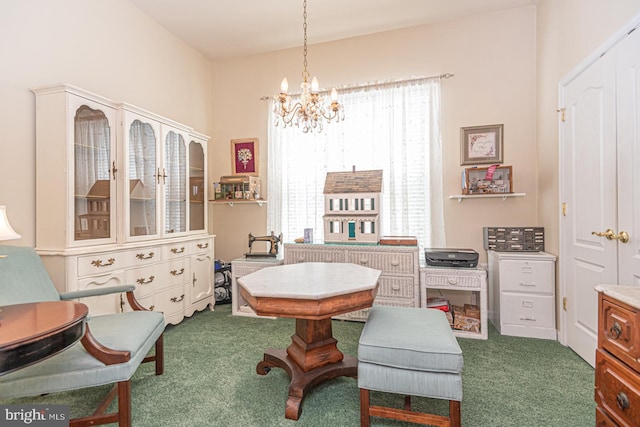 25 Easton Ave, Ocean Pines, MD 21811 - dining space featuring dark carpet, a notable chandelier, and plenty of natural light