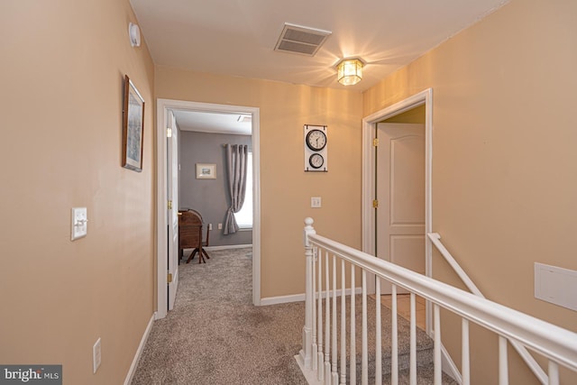 25 Easton Ave, Ocean Pines, MD 21811 - hall with carpet flooring, visible vents, an upstairs landing, and baseboards