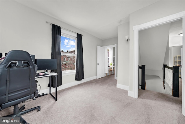 office area with baseboards and carpet floors