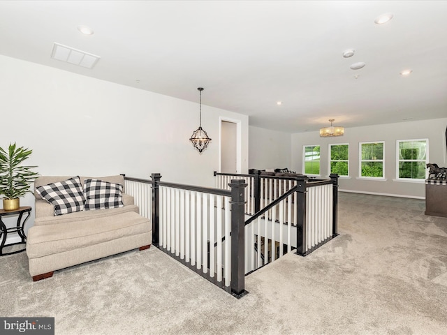 704 Kaplon Ct, Brunswick, MD 21716 - corridor featuring a chandelier, carpet floors, an upstairs landing, recessed lighting, and baseboards