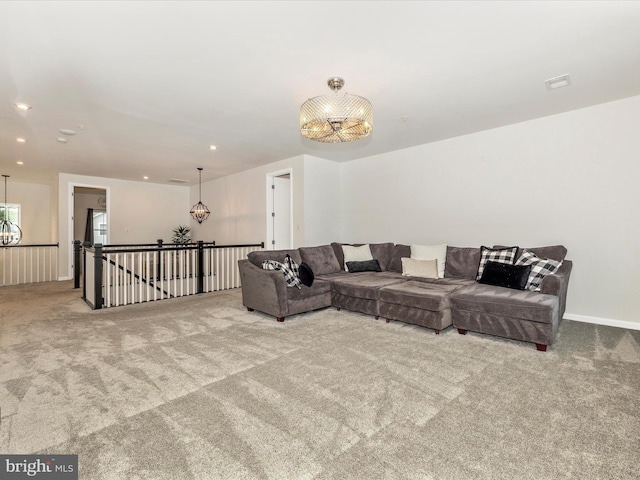 704 Kaplon Ct, Brunswick, MD 21716 - living area with carpet flooring, a chandelier, and recessed lighting