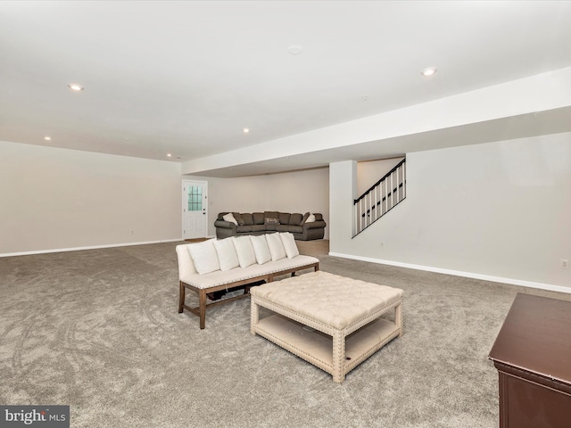 704 Kaplon Ct, Brunswick, MD 21716 - carpeted living room featuring baseboards, recessed lighting, and stairway