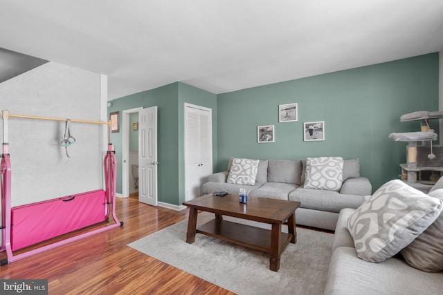 living area featuring wood finished floors and baseboards