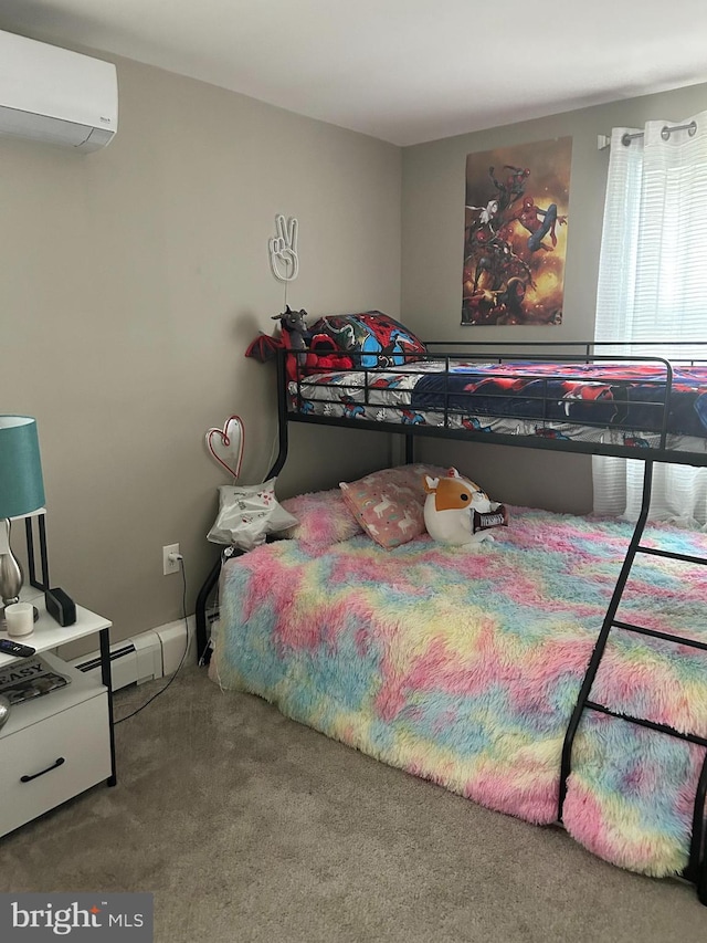 110 Woodland Ave, Norwood, PA 19074 - bedroom featuring carpet floors, a wall mounted air conditioner, and baseboard heating