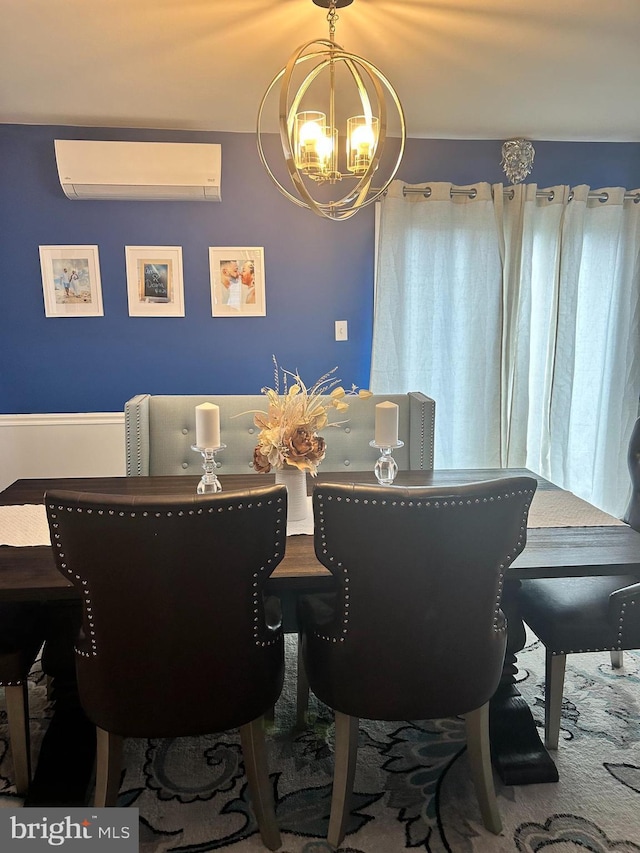 110 Woodland Ave, Norwood, PA 19074 - dining room featuring carpet, a wall unit AC, and a chandelier
