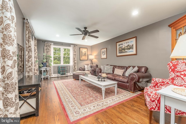90 Indiantown Rd, Glenmoore, PA 19343 - living room featuring ceiling fan, wood finished floors, and recessed lighting