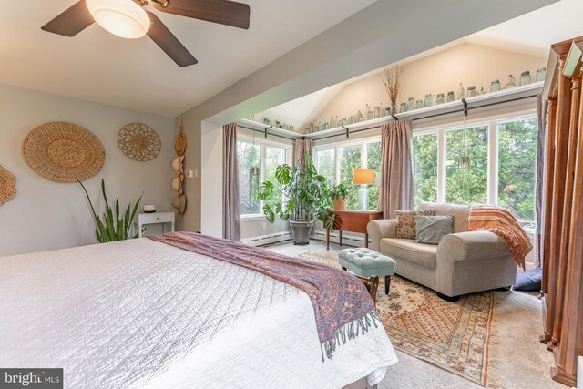 90 Indiantown Rd, Glenmoore, PA 19343 - bedroom featuring lofted ceiling, baseboard heating, a ceiling fan, a baseboard heating unit, and carpet flooring