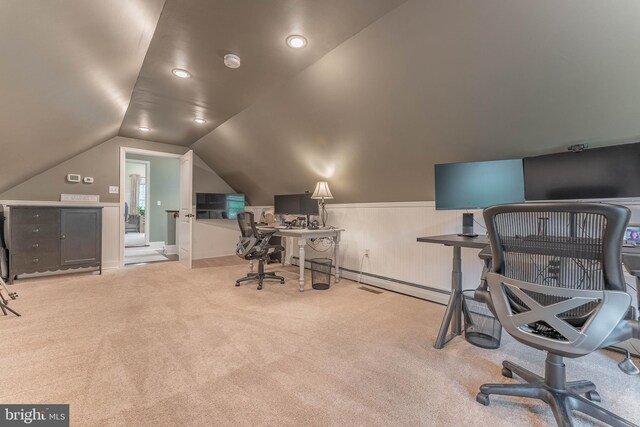 90 Indiantown Rd, Glenmoore, PA 19343 - carpeted office space featuring vaulted ceiling and a baseboard radiator